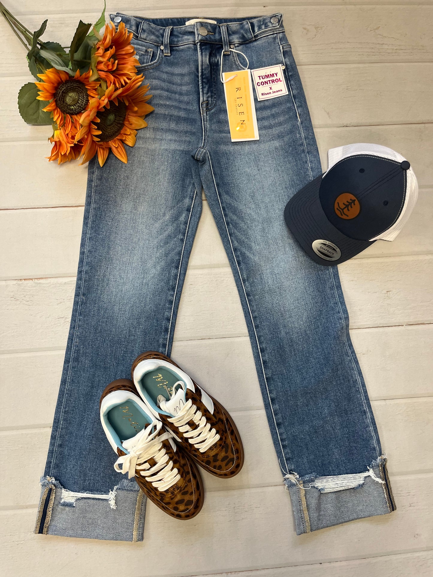 High Rise Crop Straight-Cuffed Jeans