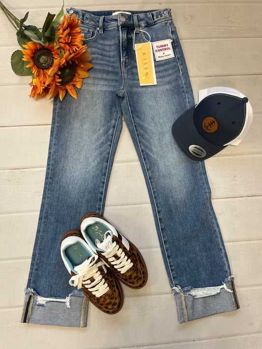 High Rise Crop Straight-Cuffed Jeans