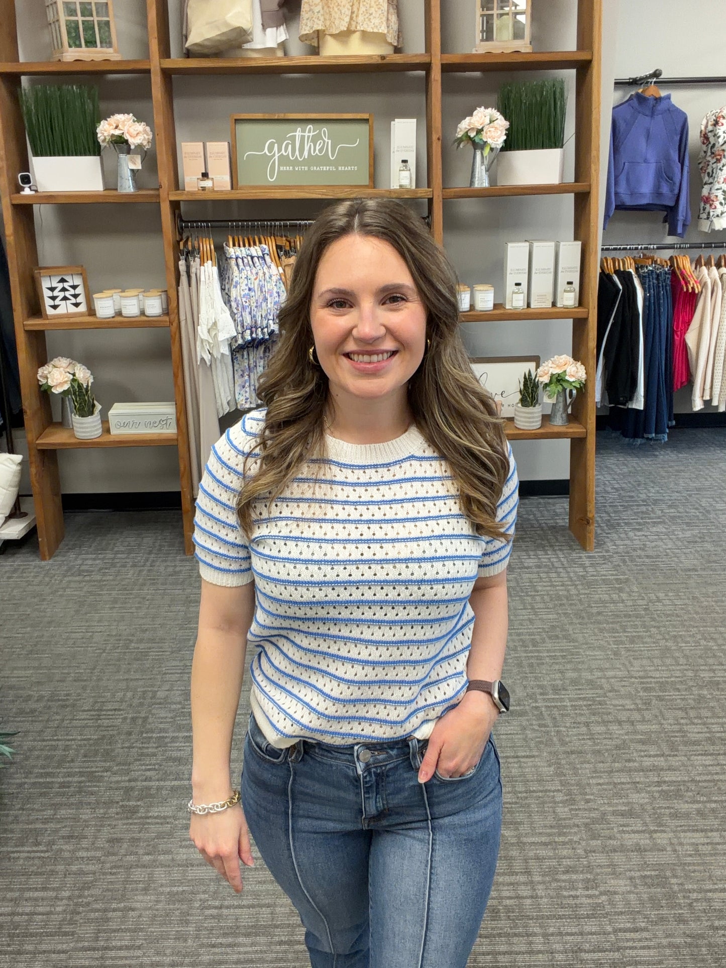 Blue and White Stripe Sweater