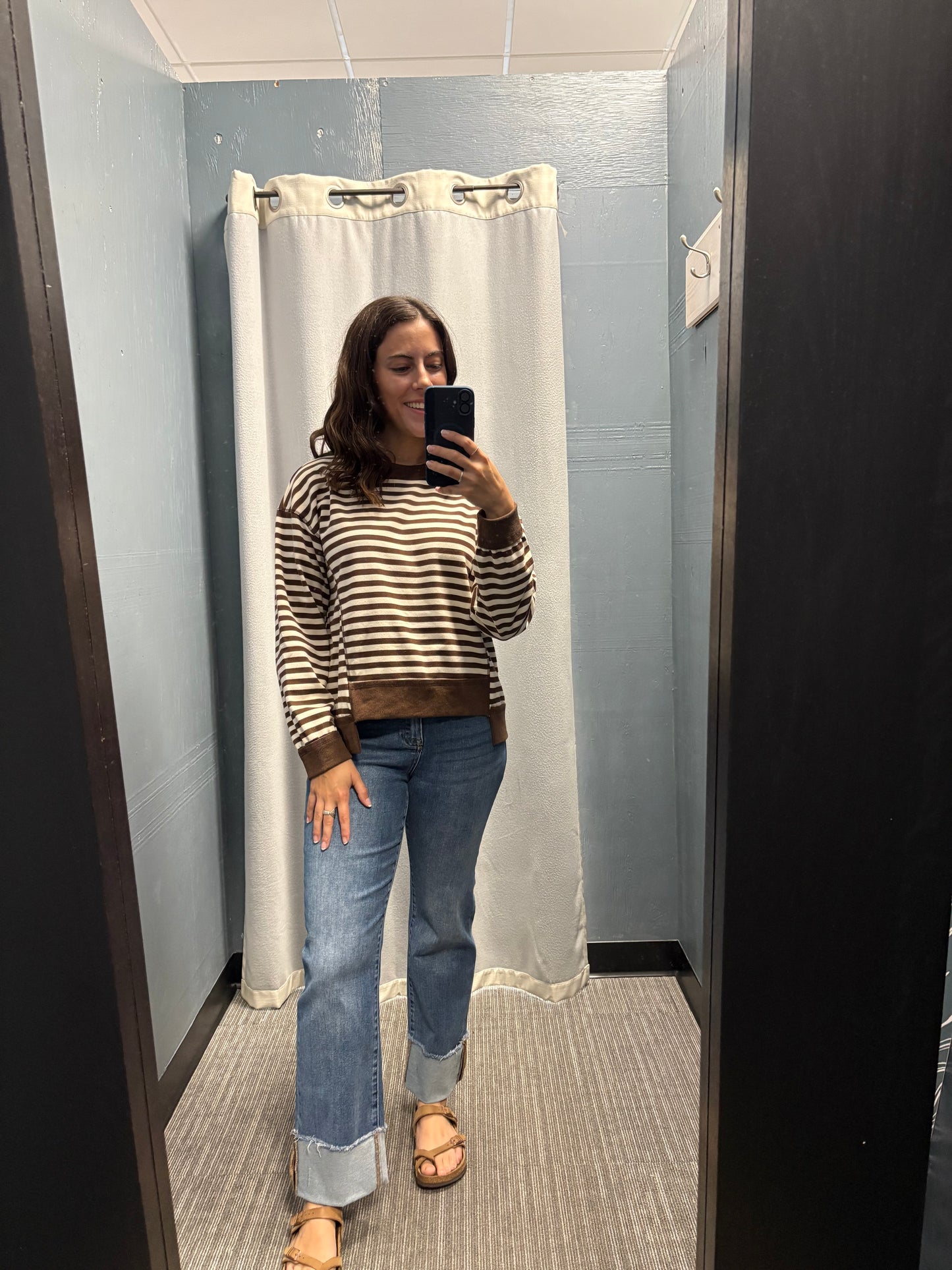 Brown & Ivory Striped Long-Sleeve