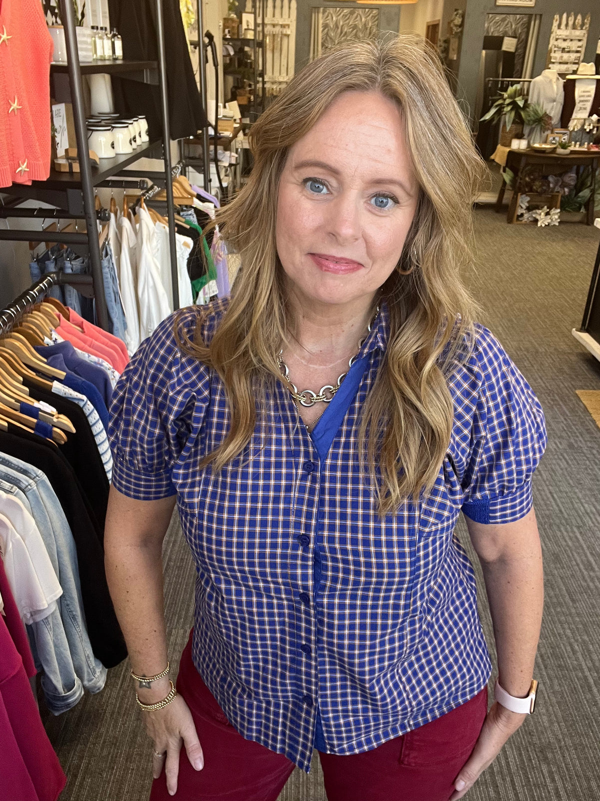 Royal Blue Plaid Top