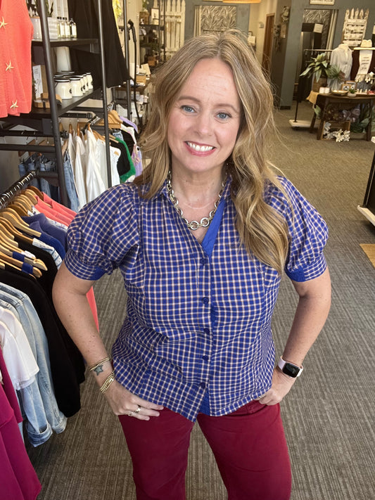Royal Blue Plaid Top