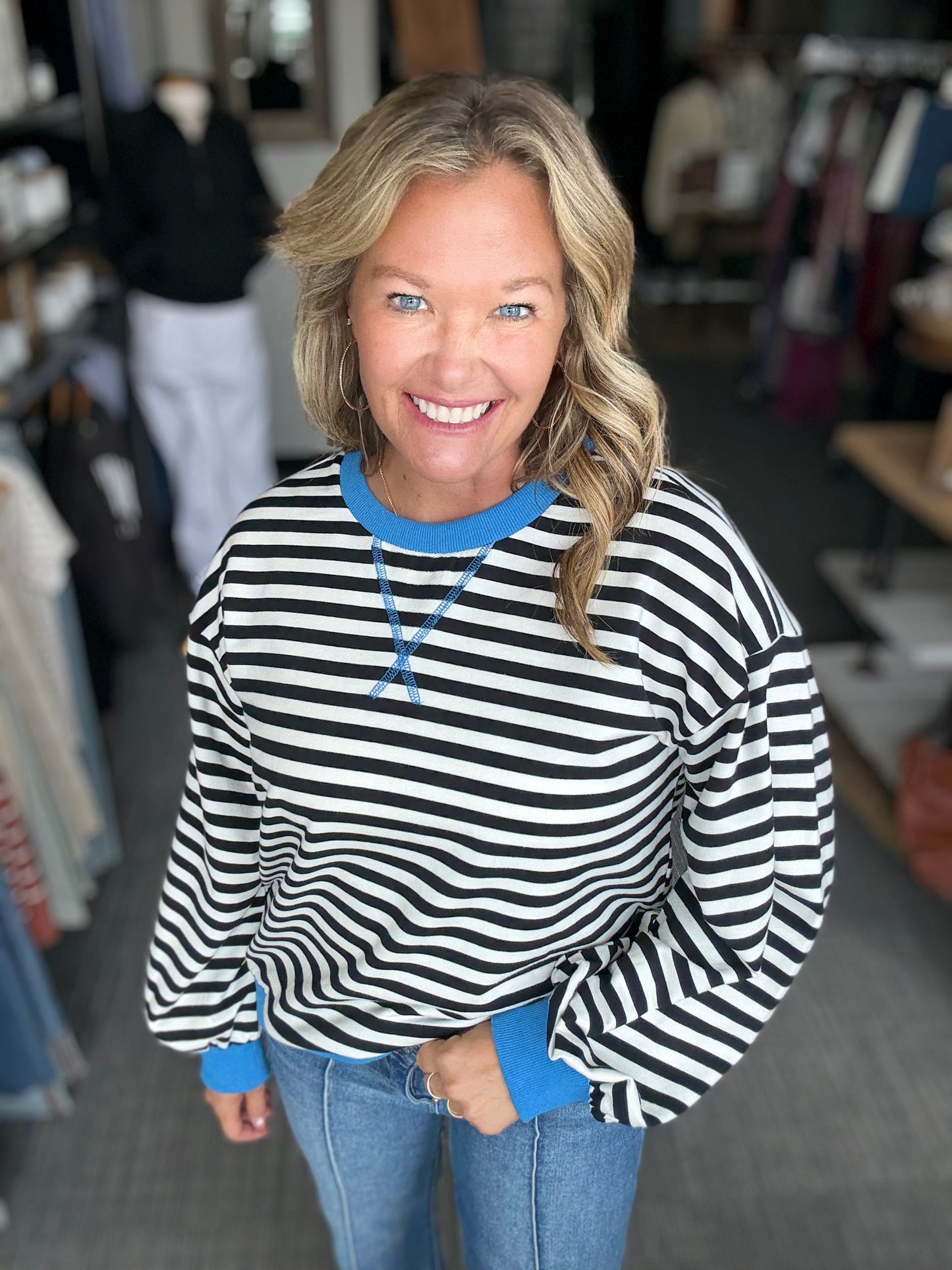 Black & Ivory Striped Long-Sleeve