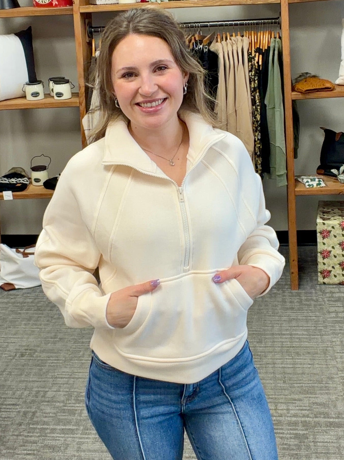 Fleece Half Zip Kangaroo sweatshirt