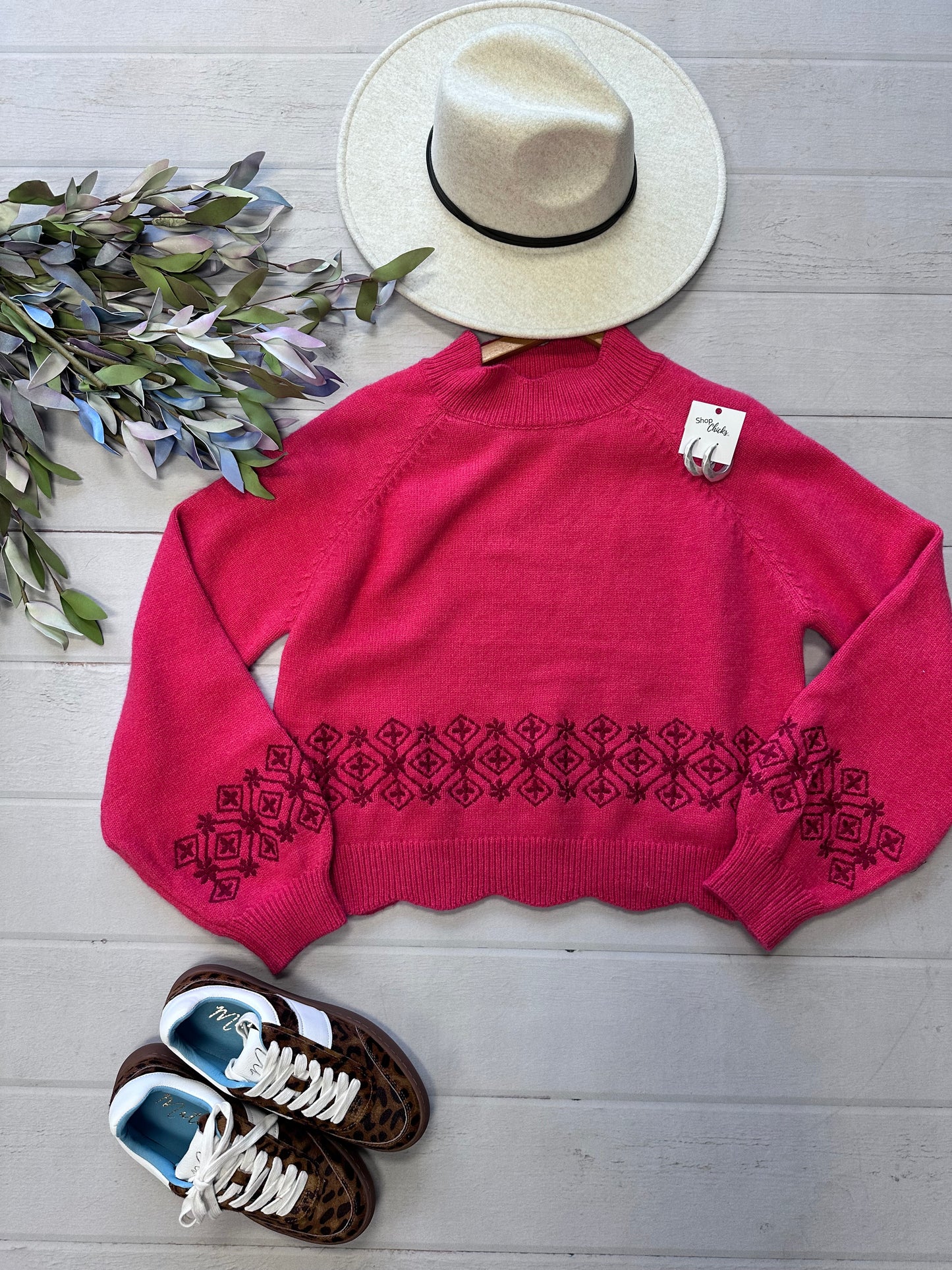 Coral Red Scallop Sweater