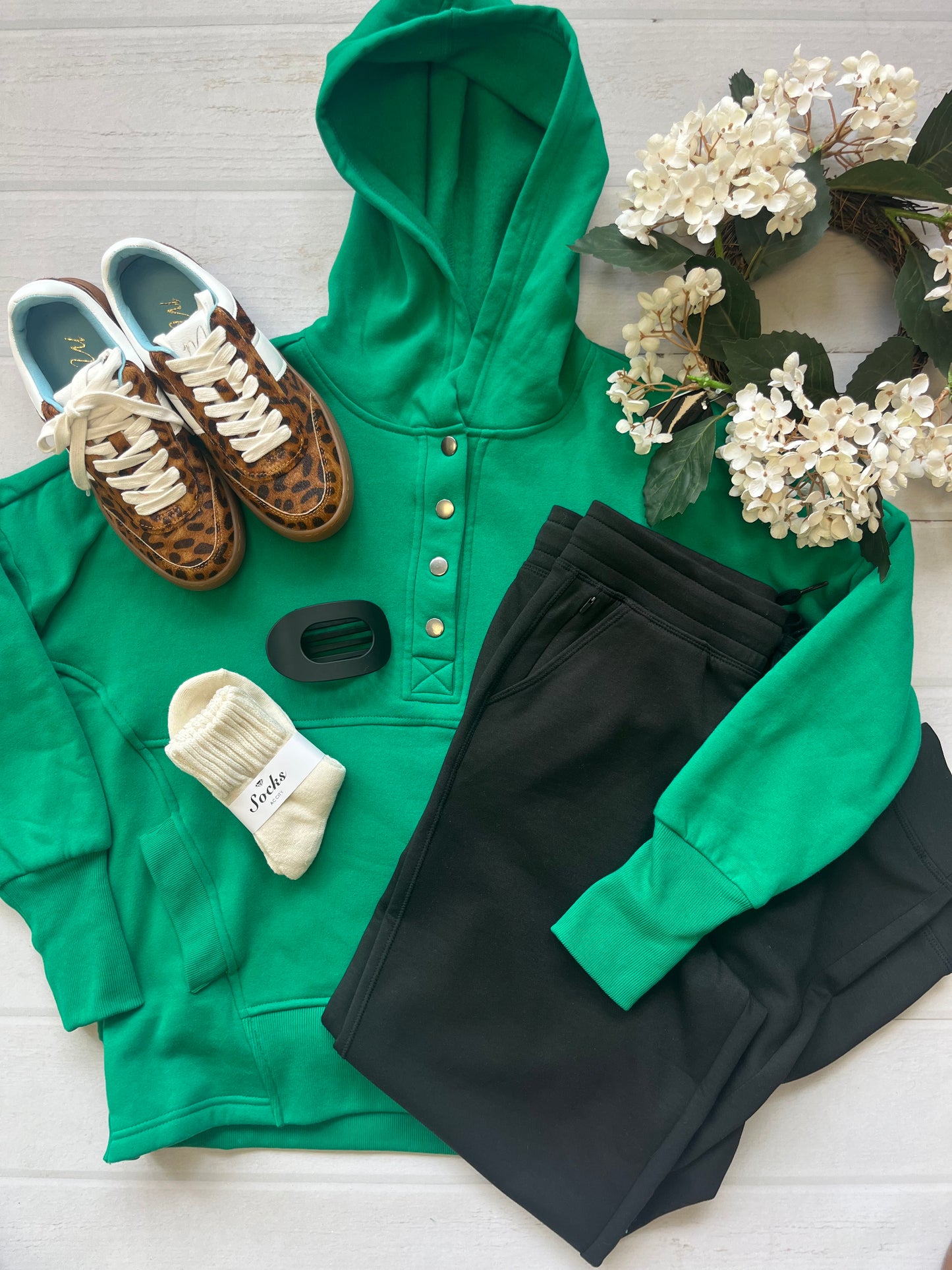 Fleece half snap button hooded sweatshirt
