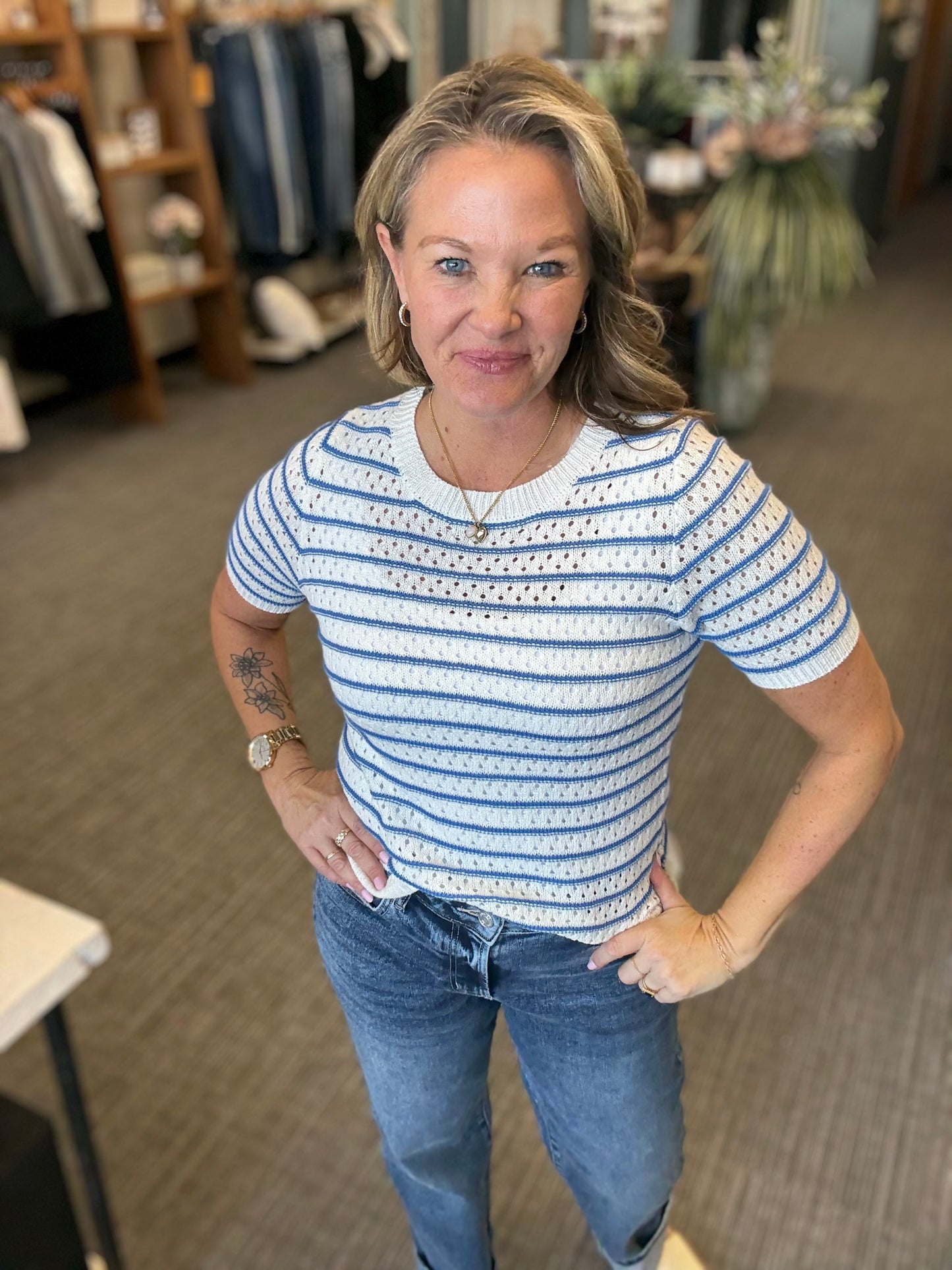 Blue and White Stripe Sweater
