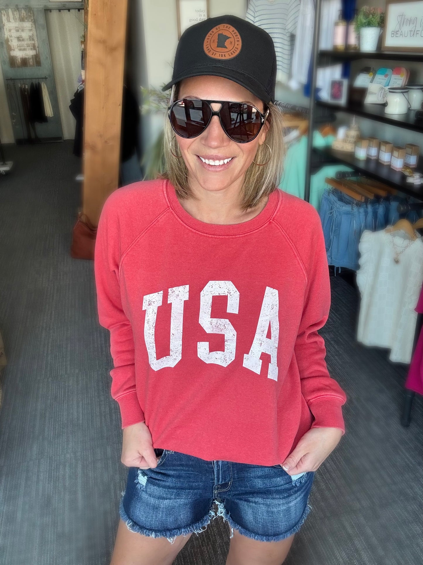Washed Red USA Sweatshirt