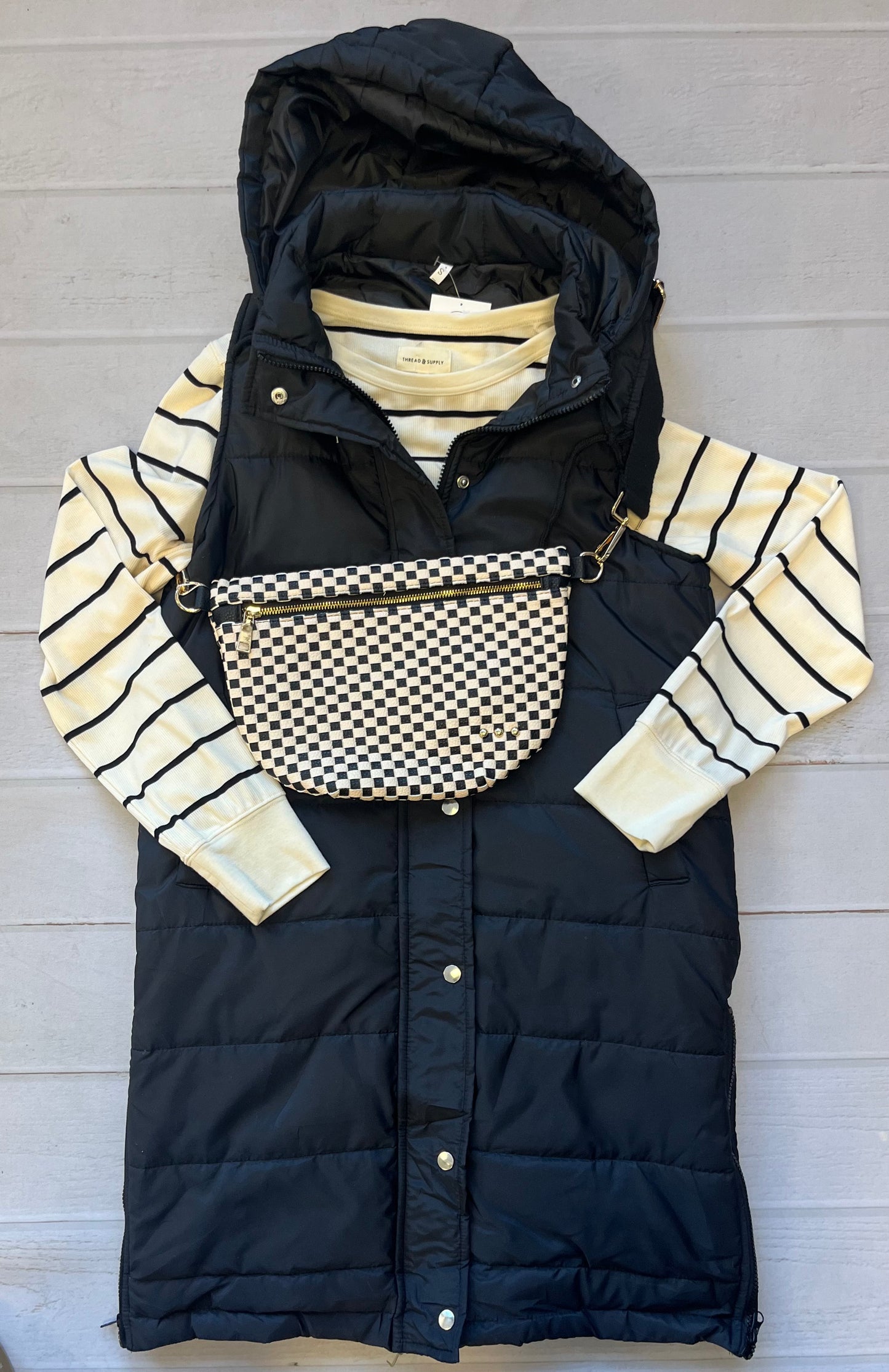 Longline Black Puffer Vest