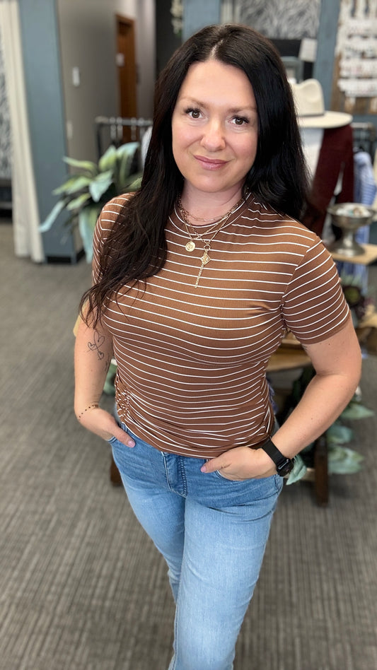 Brown Stripe Ribbed T-Shirt