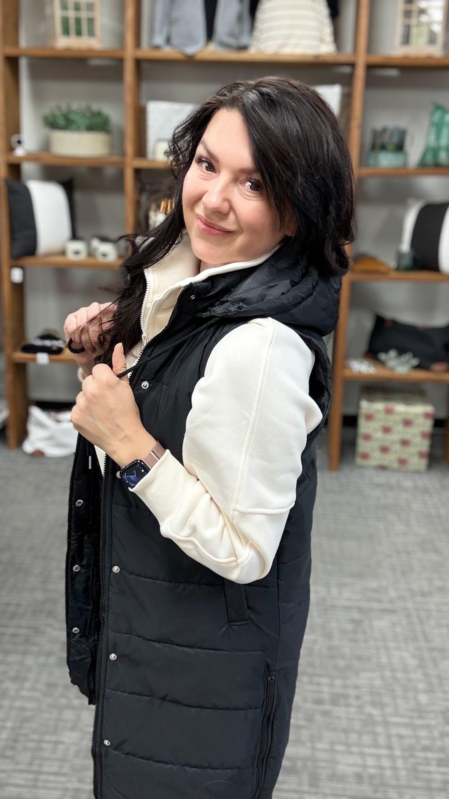 Longline Black Puffer Vest