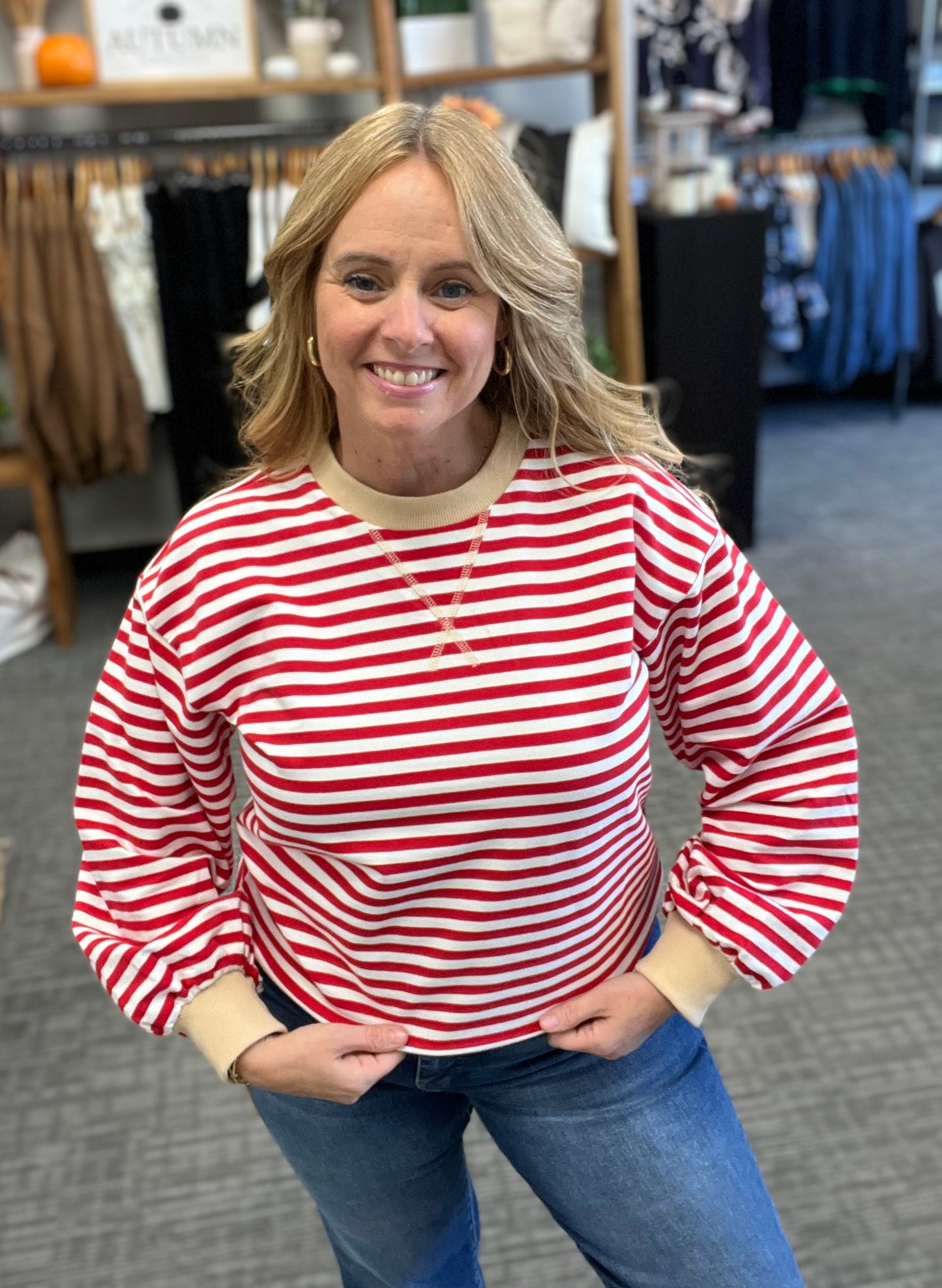 Red & Ivory Striped Long Sleeve