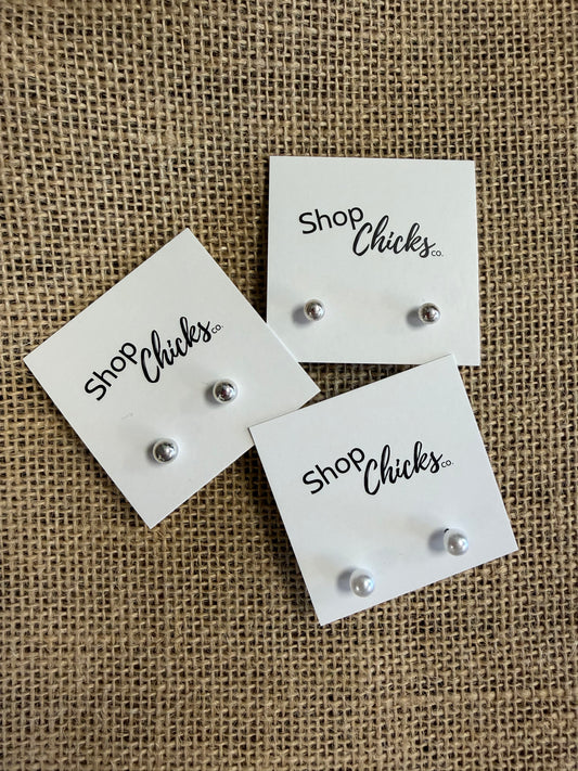 Silver Pearl Ball Earring Stud