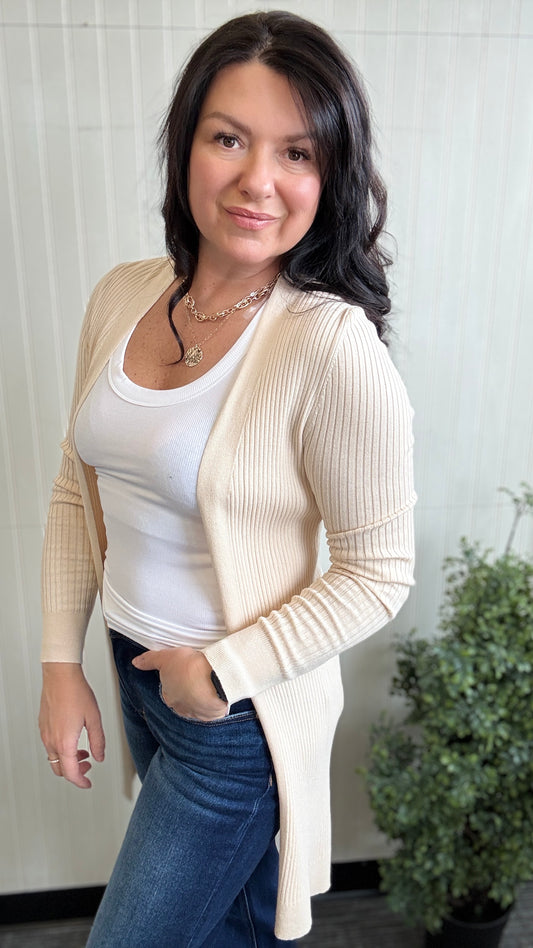 Oatmeal Ribbed Long Cardigan
