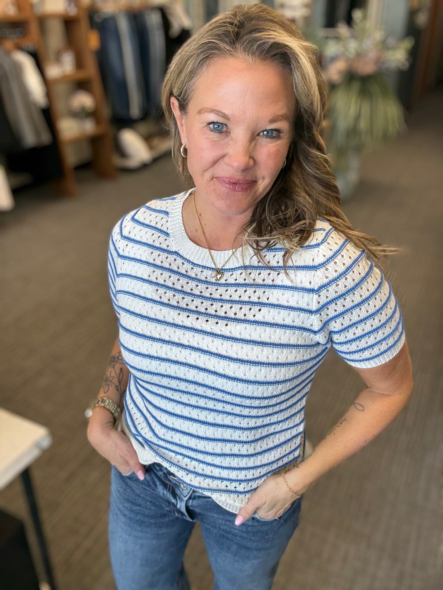 Blue and White Stripe Sweater