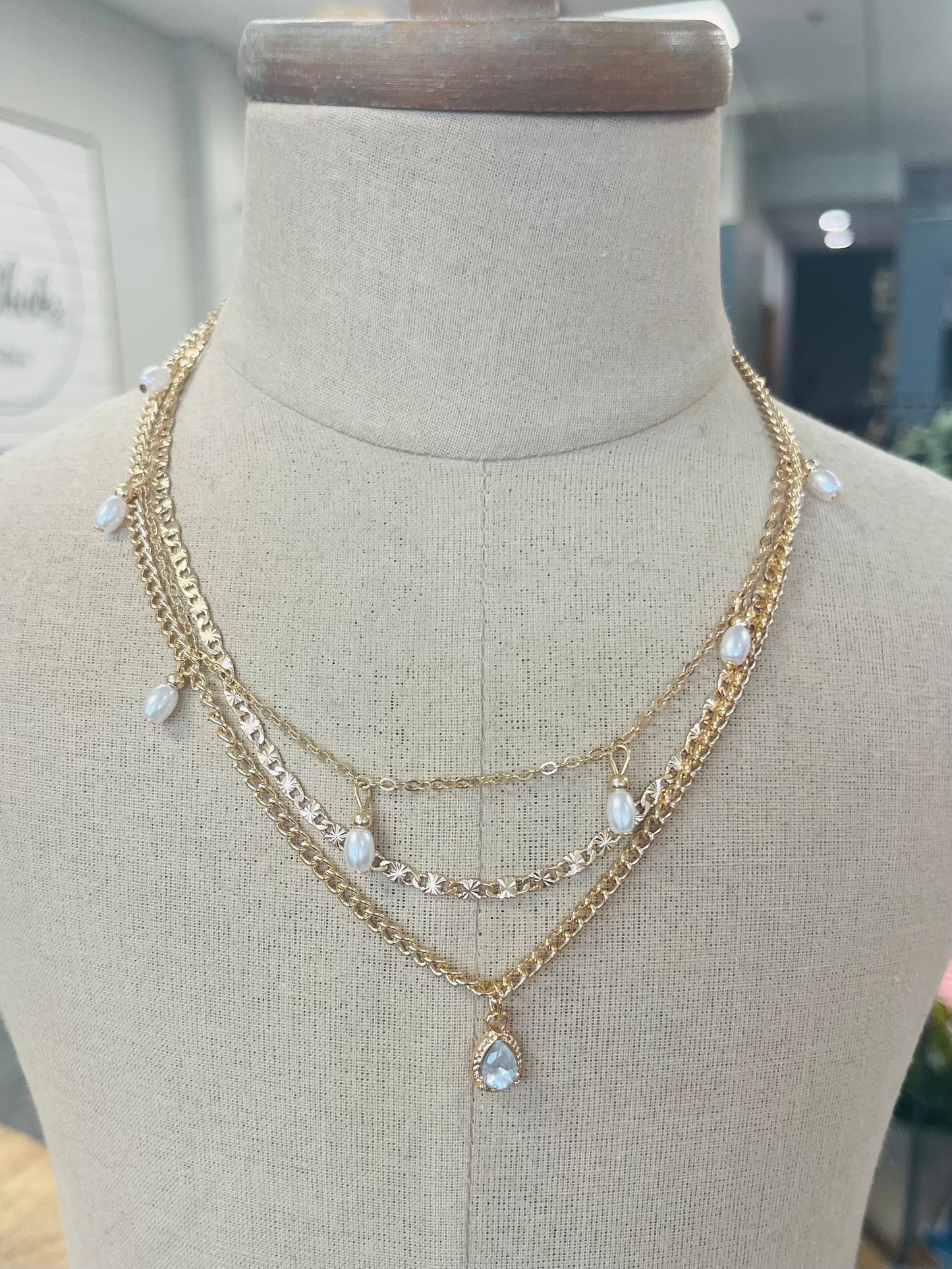 Layered  Teardrop charm necklace