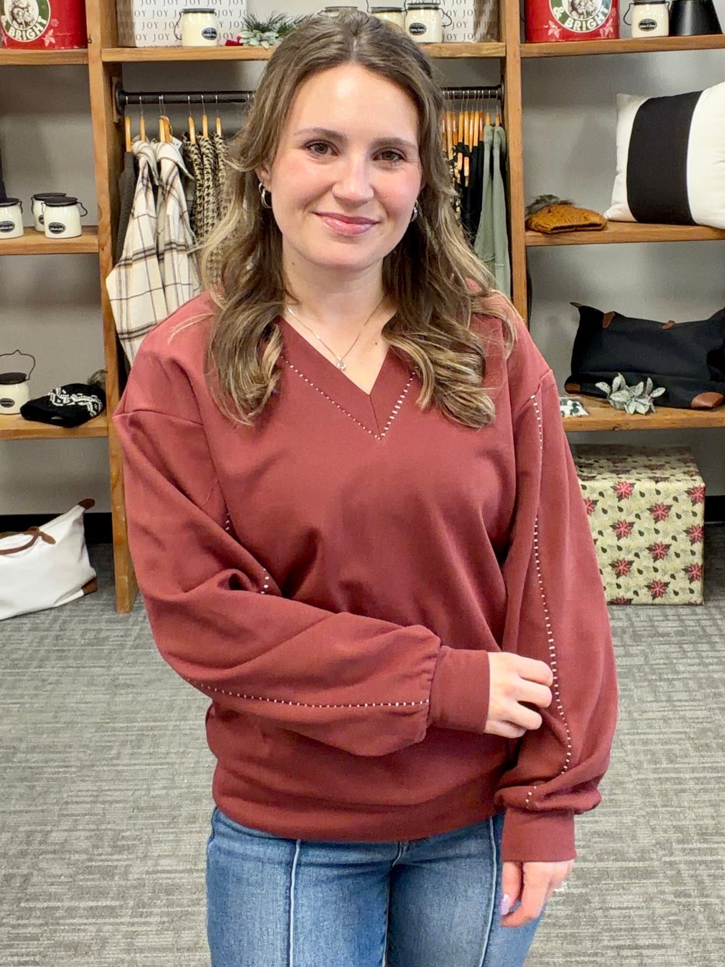 Burnt Umber V-Neck Sweatshirt