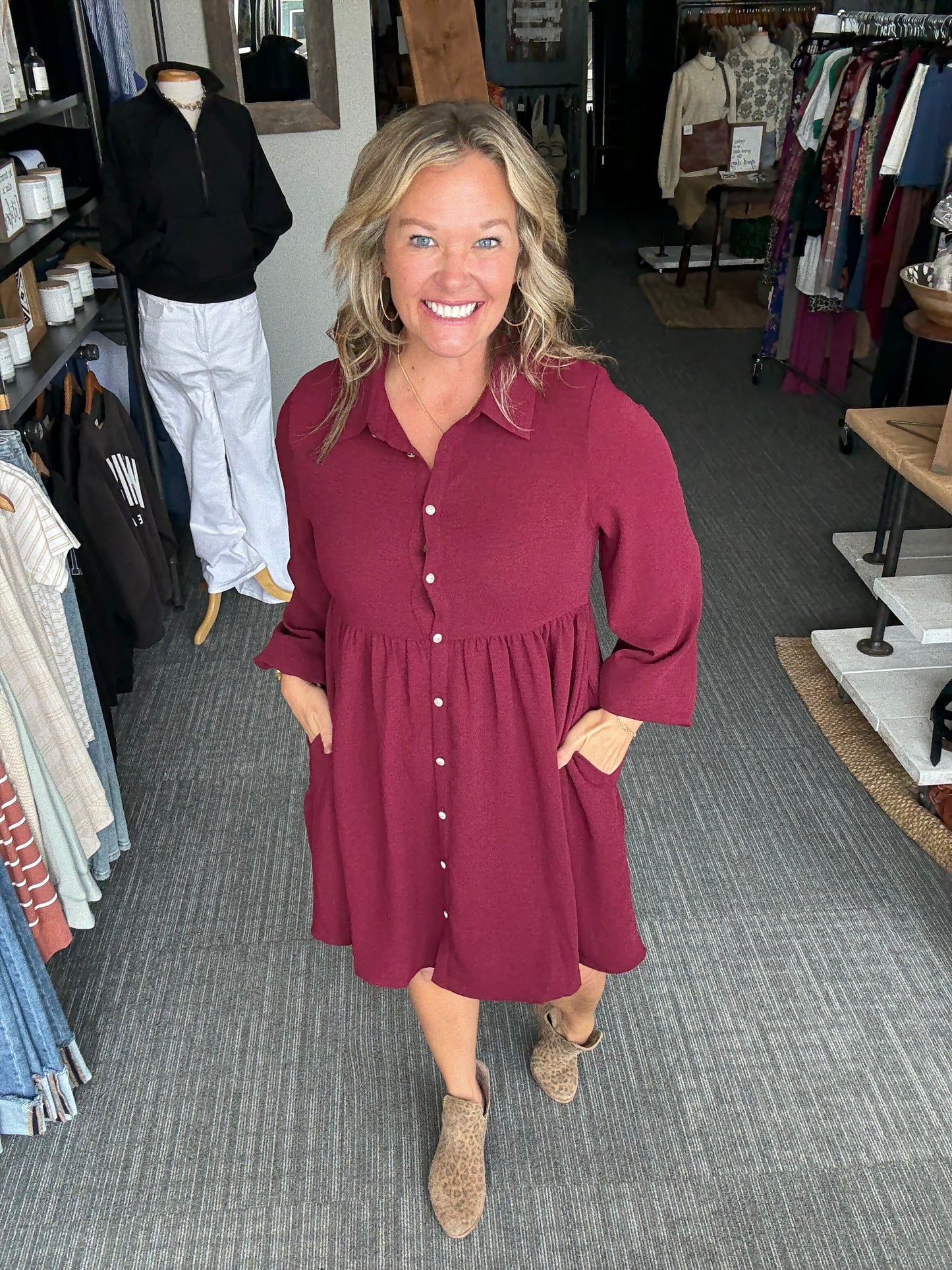 Long-Sleeve Burgundy Dress
