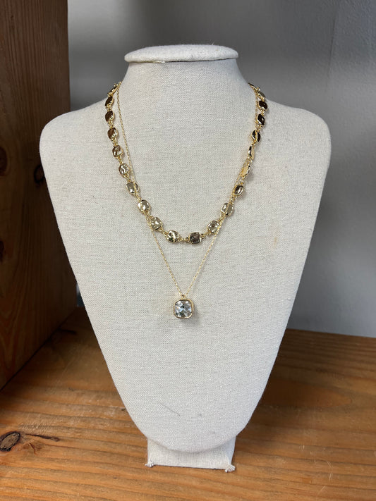 Two Layered Hammered Square Necklace