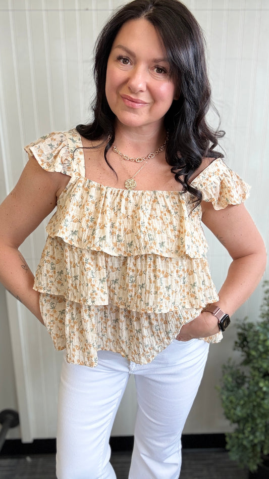 Ivory Floral Ruffle Tank