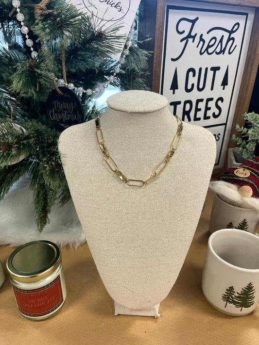 Gold Open Oval Link Chain Necklace