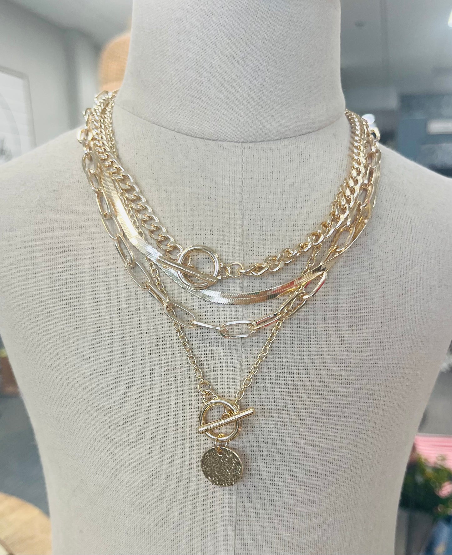 layered toggle coin necklace