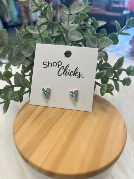 Small Heart Turquoise & Crystal Stud Earrings
