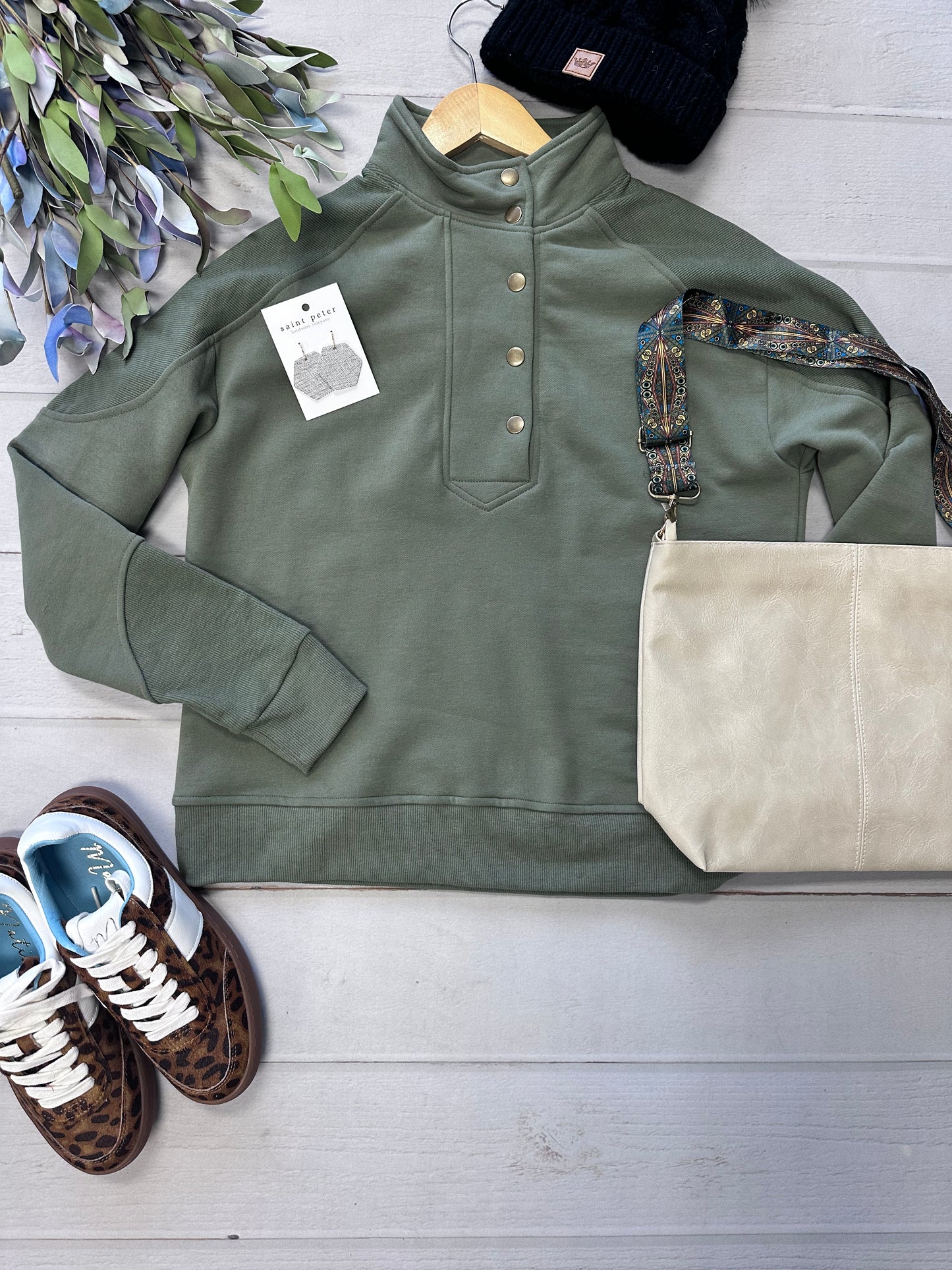 Olive Mock Neck Sweatshirt