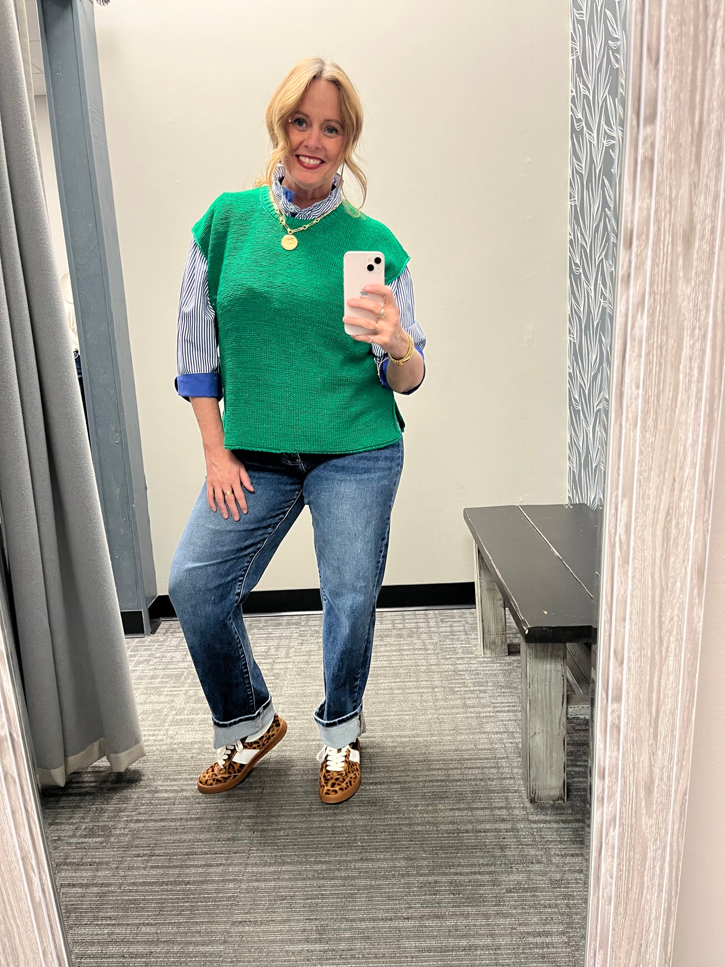 Cuffed Straight Denim Jeans