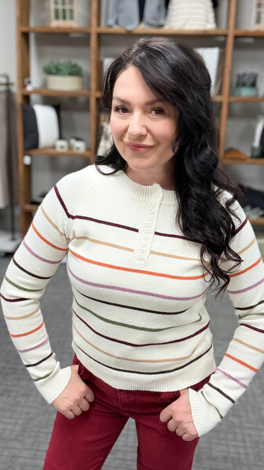 Multi Stripe Henley Sweater