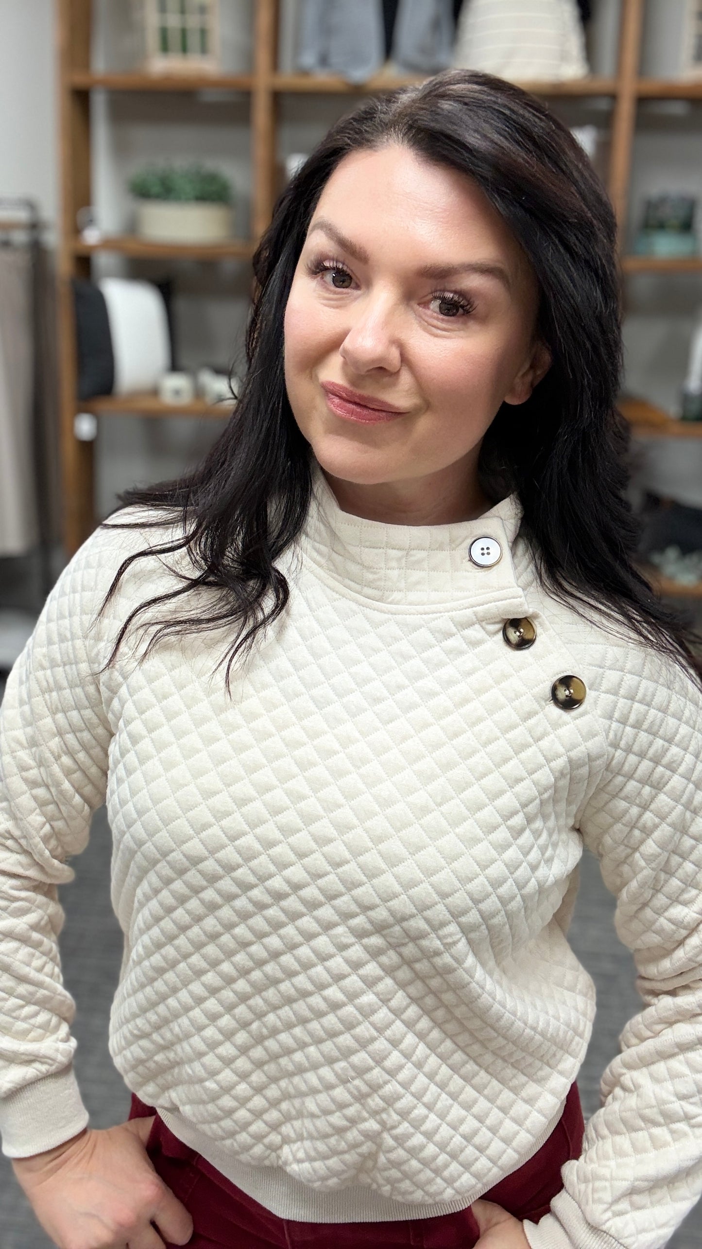 Ivory Quilted Sweatshirt