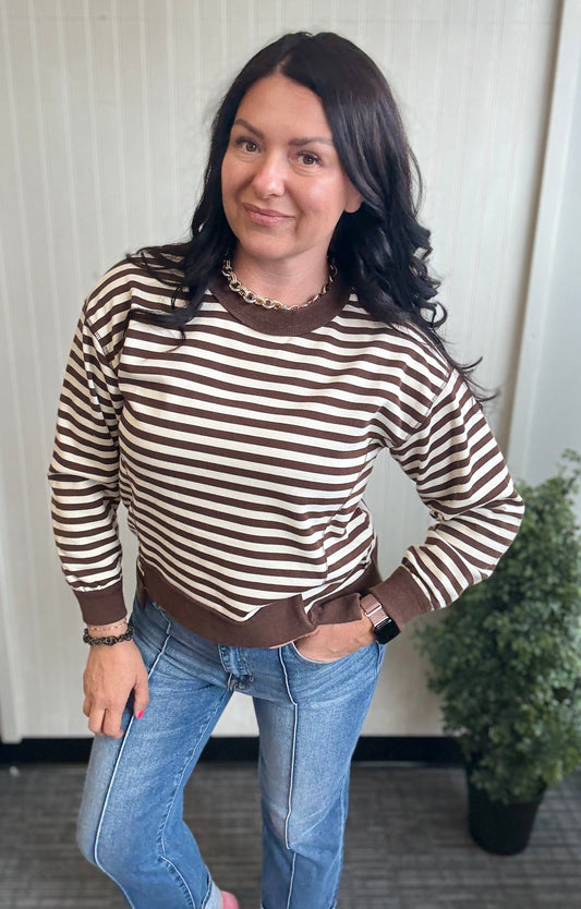 Brown & Ivory Striped Long-Sleeve