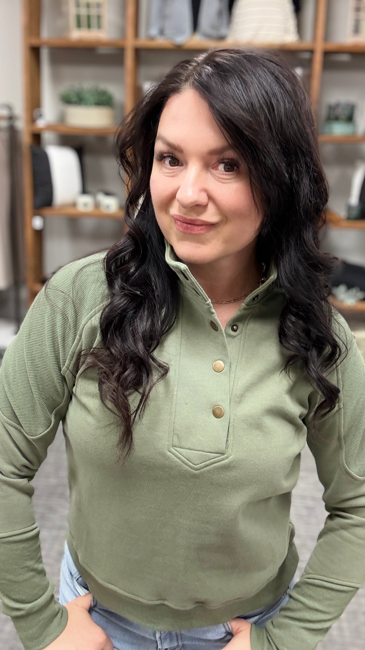 Olive Mock Neck Sweatshirt