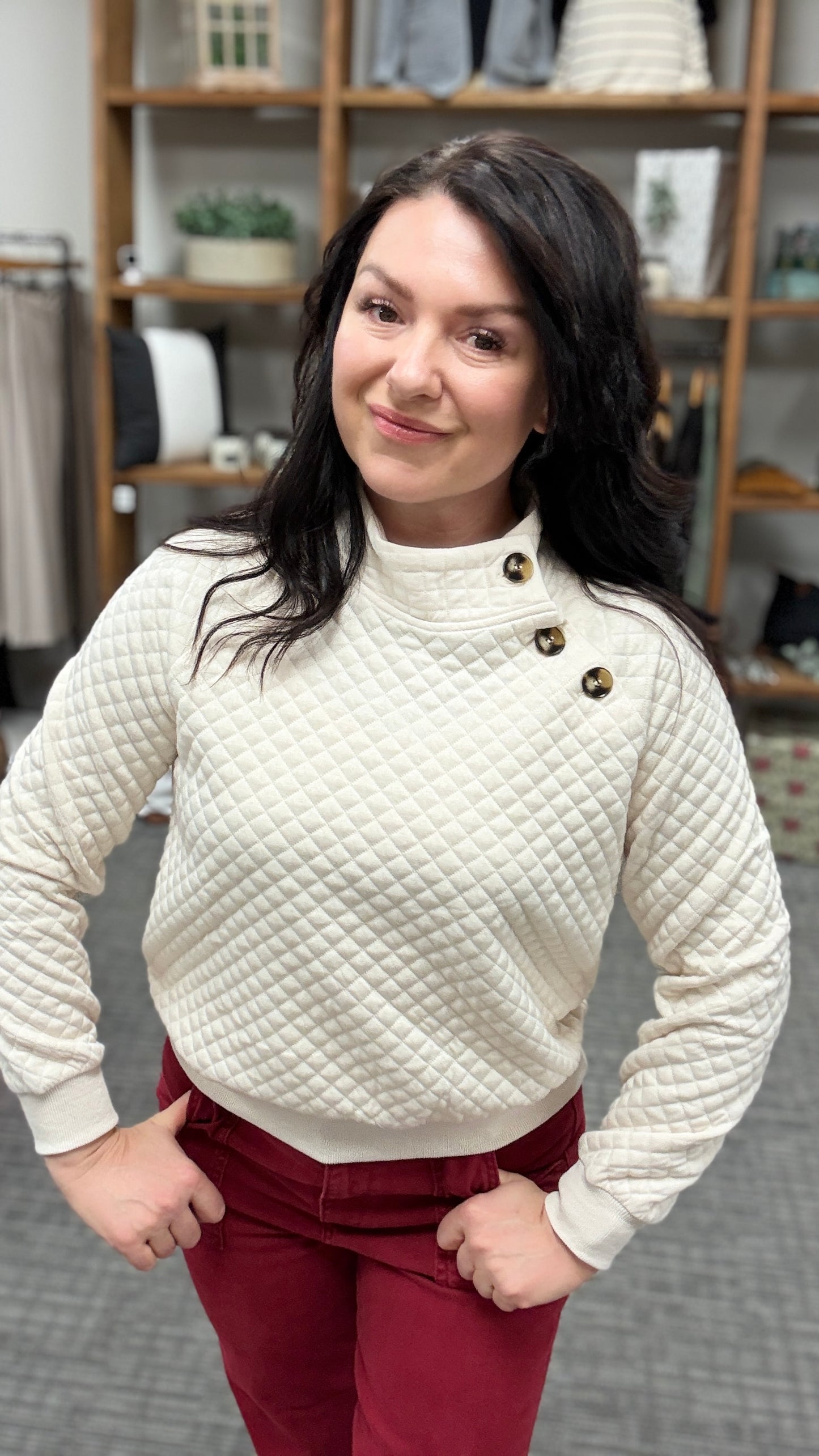 Ivory Quilted Sweatshirt