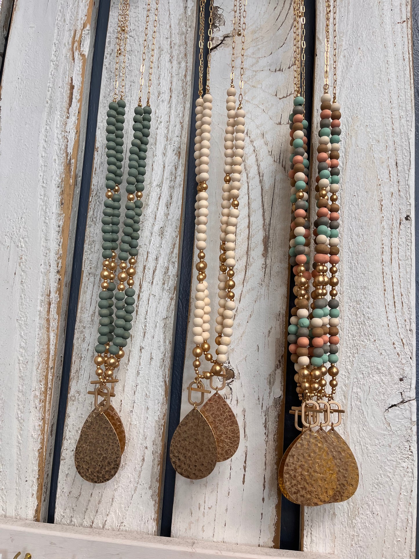 Wood Beaded and Gold Necklace