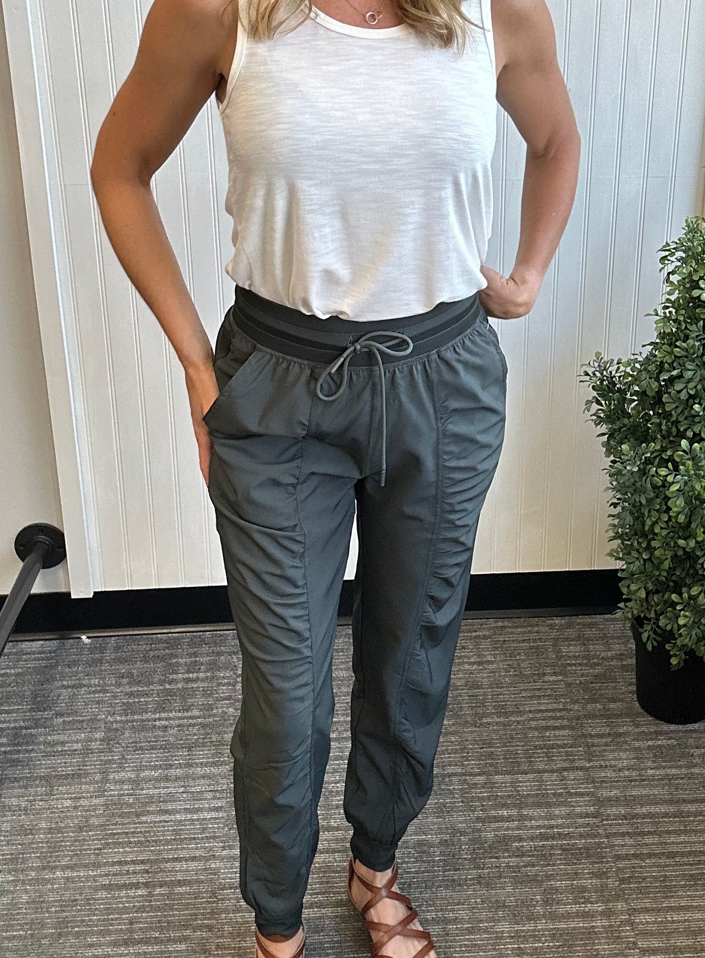Olive Ruched Front Joggers