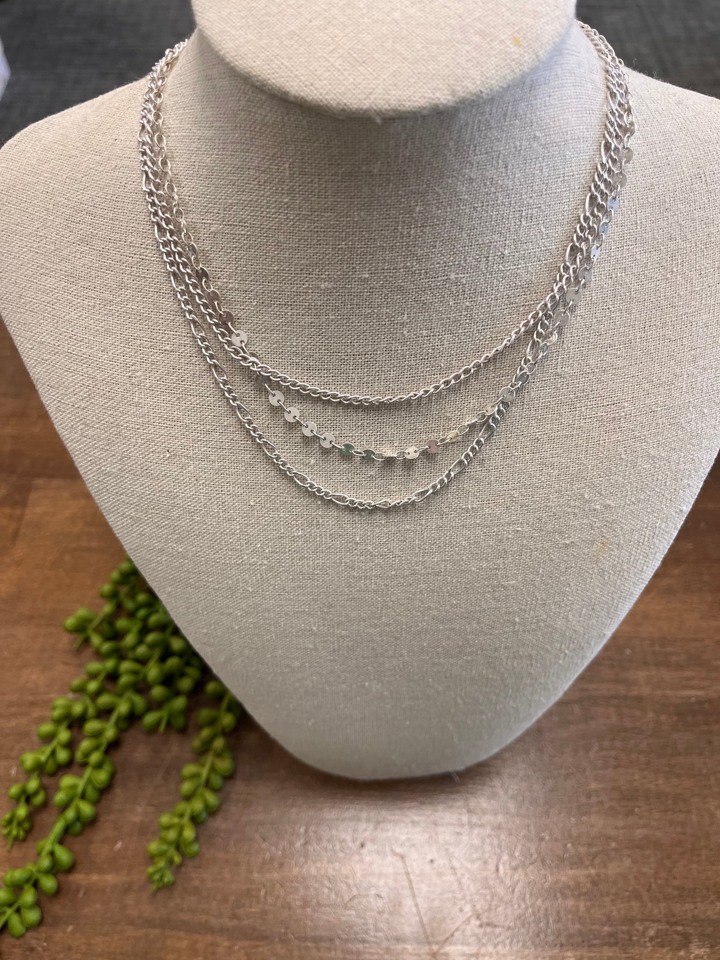 Silver 3 chain layer necklace