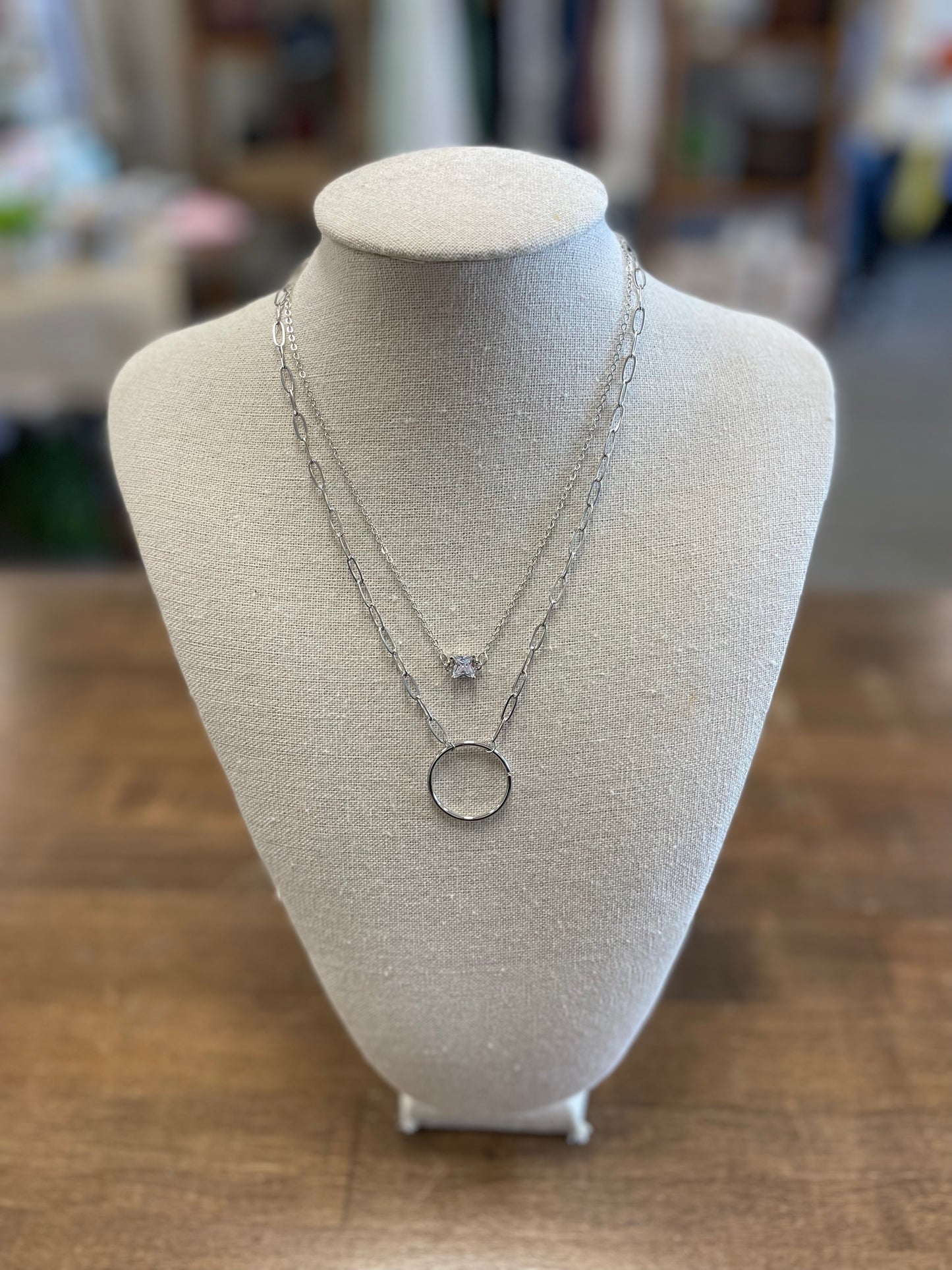 Silver Circle & Rhinestone Necklace